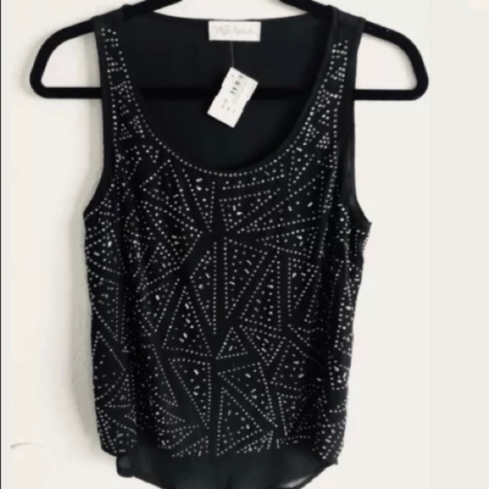 Whyte Eyelash shiny beaded tank top size small